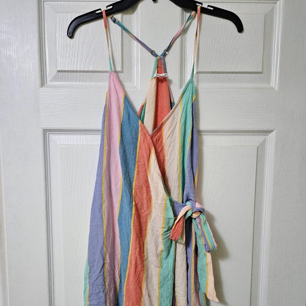 Colorful Striped Spaghetti Strap Wrap Dress